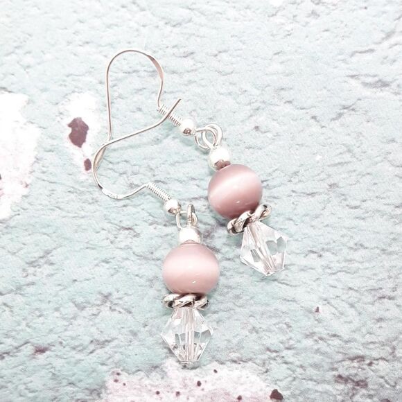 boho earrings 400#mfs Neutral Cat's eye glass earrings shimmer stripe and facete - Picture 5 of 5